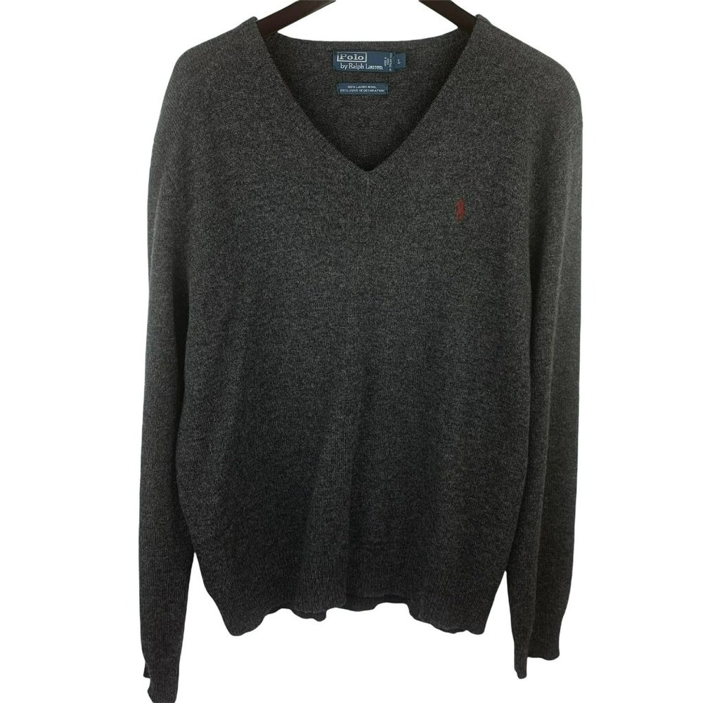 Polo Ralph Lauren Lambswool Gray V-Neck Sweater Size Large